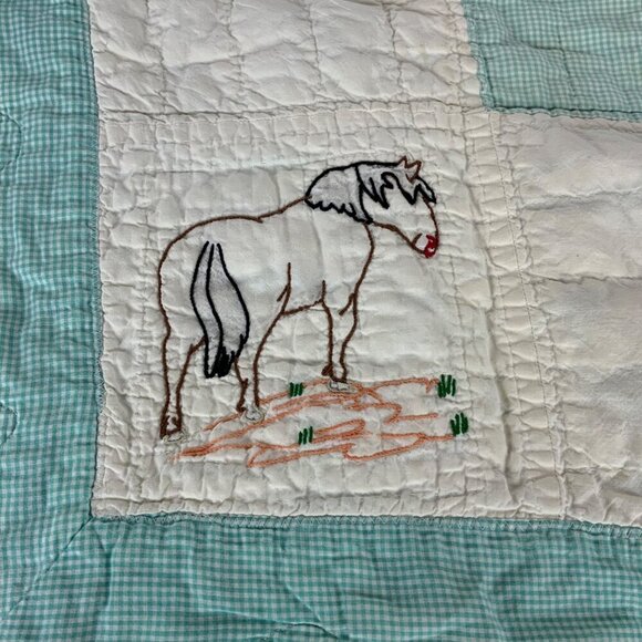 Farm Animal Cutter Quilt 46x74 Hand Embroidered Machine Stitched Tattered Cotton - Picture 8 of 12